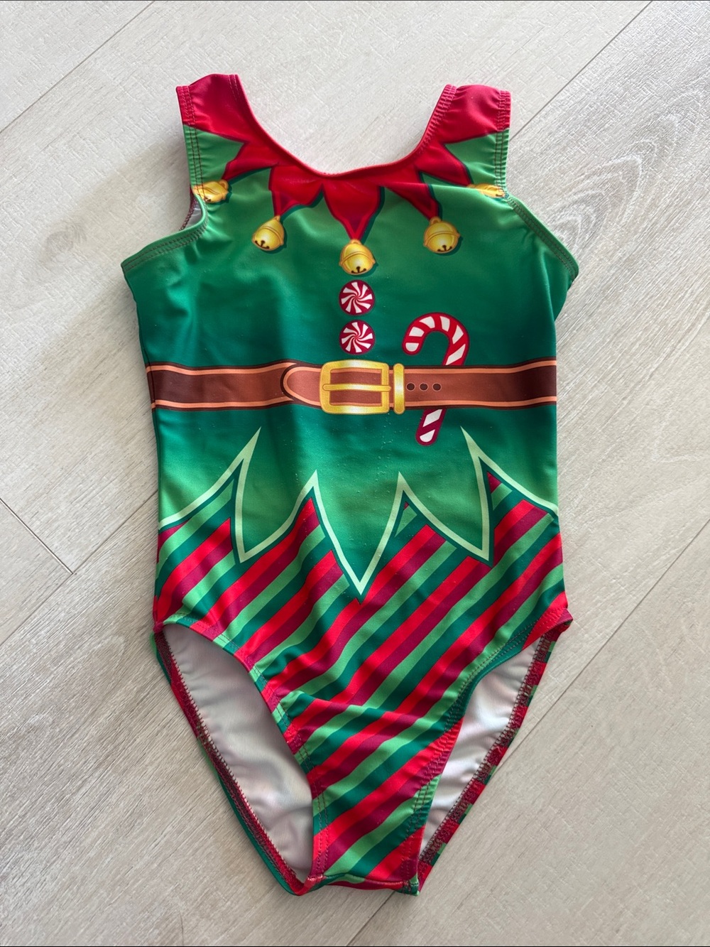 Kids Holiday Elf One-Piece gymnastics leotard - Green/Red